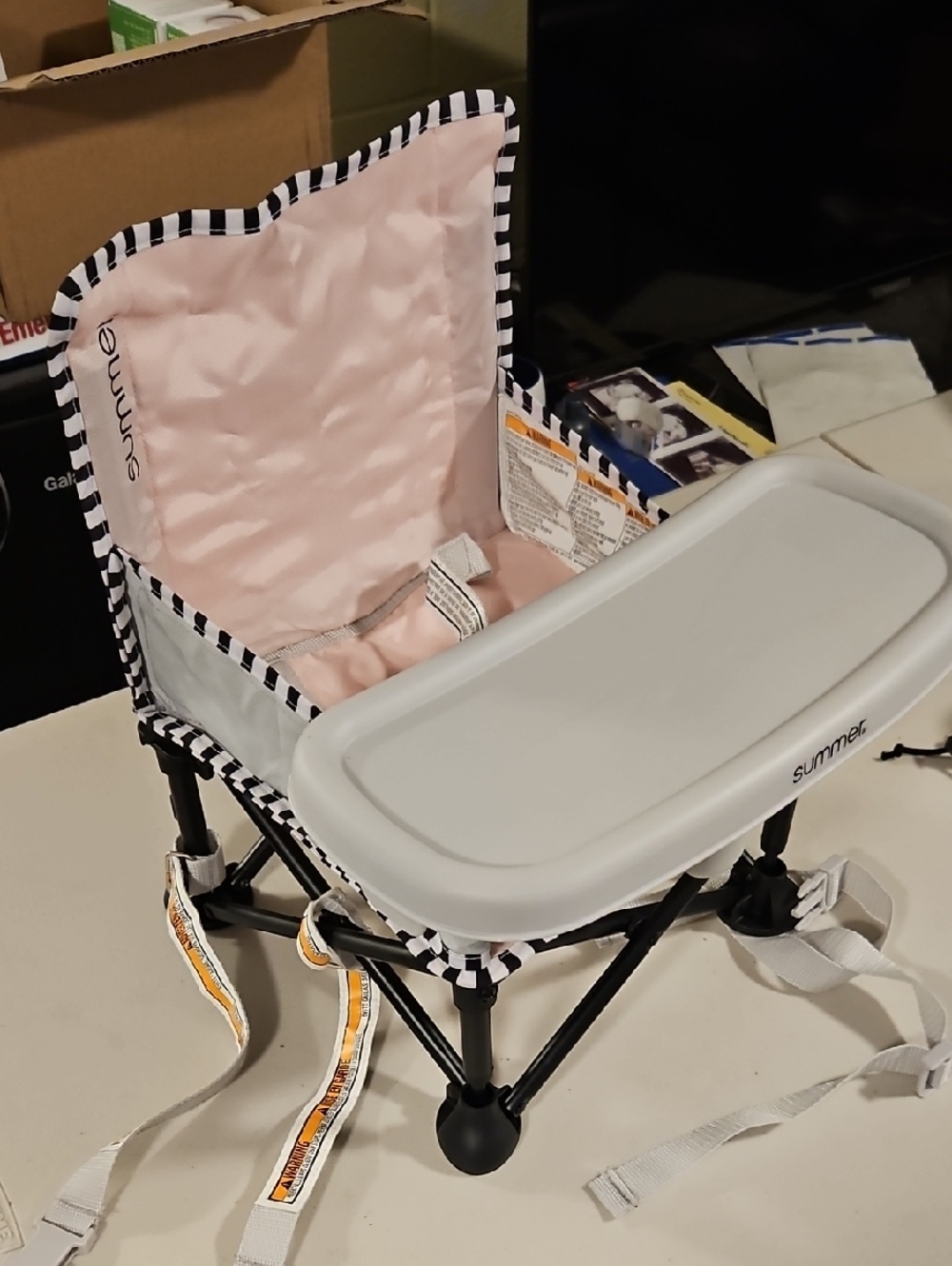 Pink Portable Booster Seat with Tray